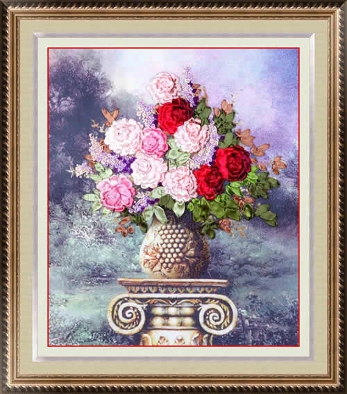 

Needlework,DIY Ribbon Cross stitch Sets for Embroidery kit,Vase flower ribbon Cross-Stitch handcraft wall home decor