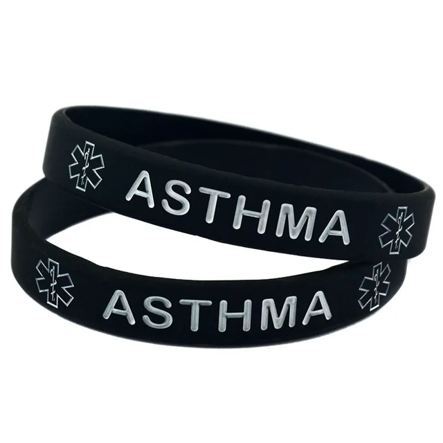 Onebandahouse 1pc Medical Bracelet Asthma Silicone Wristband Great Onebandahouse 1pc Medical Bracelet Asthma Silicone Wristband Great To Used In Alert Reminder Labels