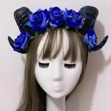 Стимпанк синий рог овец Цветы для обруча рога головной убор винтажные аксессуары для волос