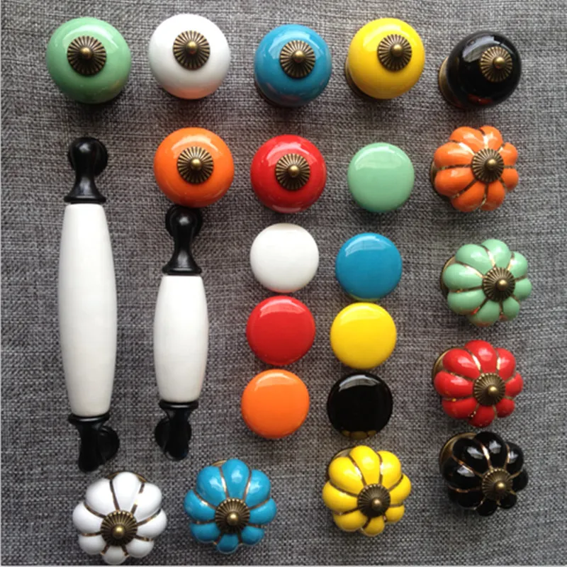 

1pcs European style garden candy color cartoon ceramic handle drawer cabinet wardrobe door handle gold colored pumpkin