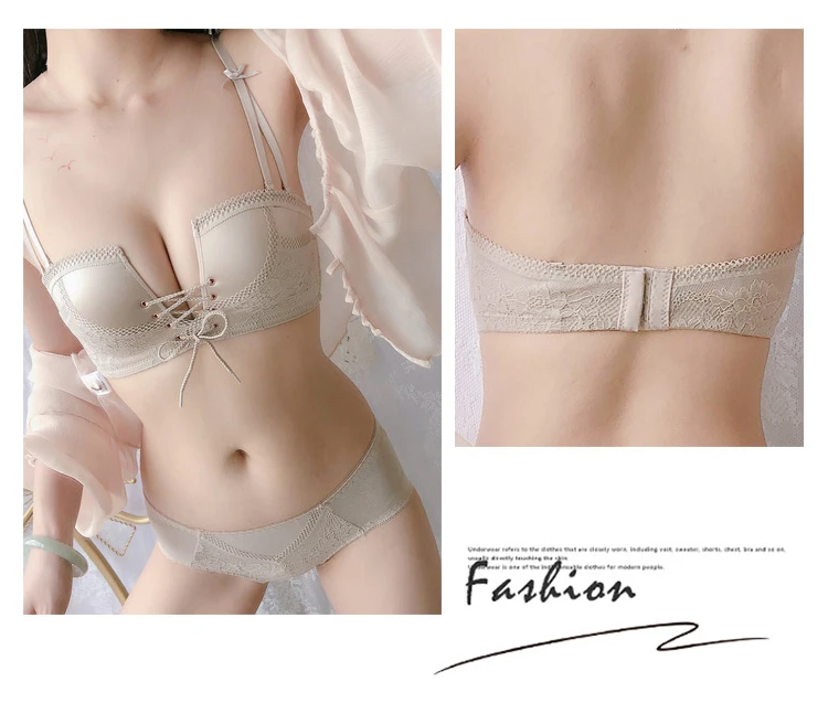 CINOON New Top Sexy Underwear Set Women Wireless Brassiere Push up Bra and Panty Sets Embroidery Solid color Lingerie Set (9)