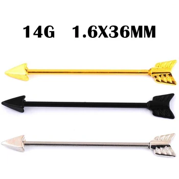 1Piece 316L Surgical Stainless Steel 14G 1.6*36mm Spike Arrow Long Industrial Barbell Helix Tragus Body Ear Piercing Jewelry