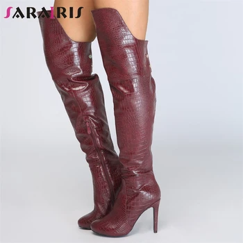 

SARAIRIS New Thin High Heels Solid Rivet Zip Round Toe Shoes Woman Casual Party Sexy Winter Over The Knee Boots Plus Size 34-47