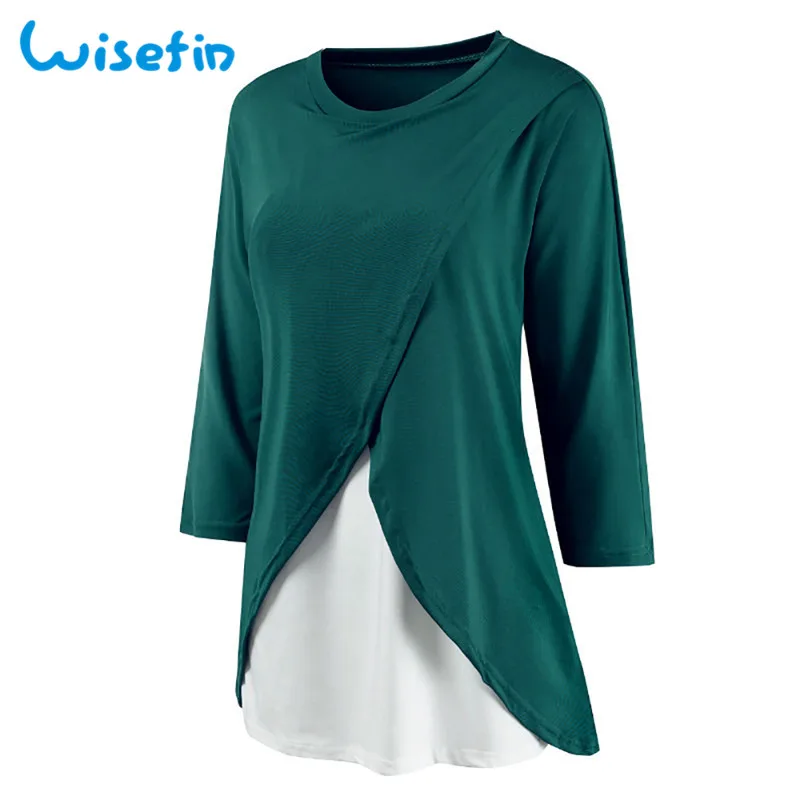 Wisefin, Футболка для беременных и кормящих, рукав 3/4, повседневная одежда для беременных, топы для грудного вскармливания, зеленая Женская Футболка для беременных