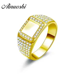 AINUOSHI изысканное гладкое Золотое кольцо с плоским верхом 14 K массивная, желтая, Золотая Halo Sona Алмазная Обручальная Свадебная бижутерия