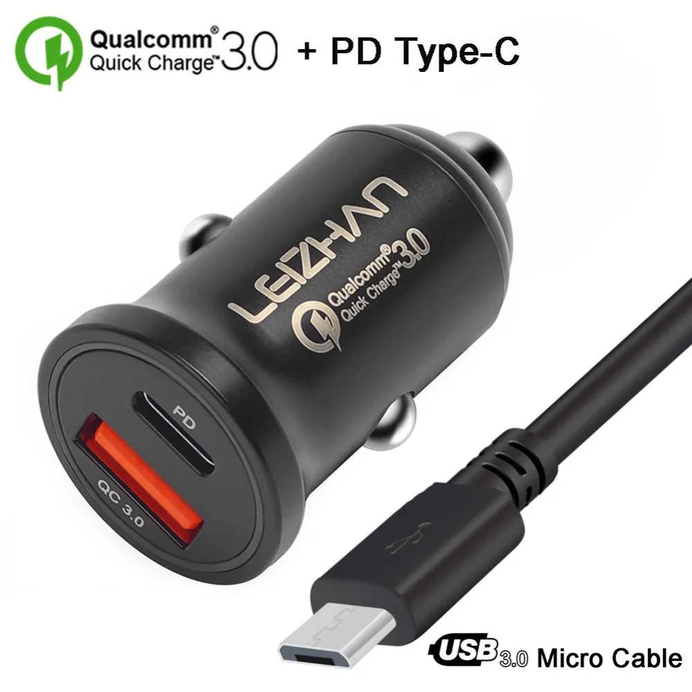 LEIZHAN Quick Charge 3 0 Автомобильное зарядное устройство USB Type C PD телефон Supercharge для iPhone X
