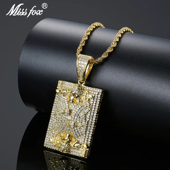 

Missfox Hip Hop Poker K Skull Pendant Necklace Fashion Men Full Lab Diamond Chain Necklace Man Jewelry Unique High Quality Gift