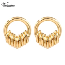 Vodeshanliwen Новое поступление золотые металлические круглые серьги-гвоздики для женщин ювелирные изделия Мода заявление серьги свадебный подарок