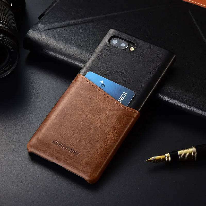 Case for Blackberry Key2 KEZiHOME Two Colors Genuine Leather Hard Back