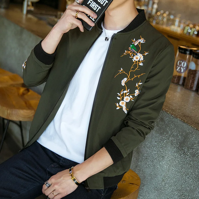 High Quality Bomber Jacket Men Pilot Flight Korean College Jacket Chinese embroidery Jacket Men