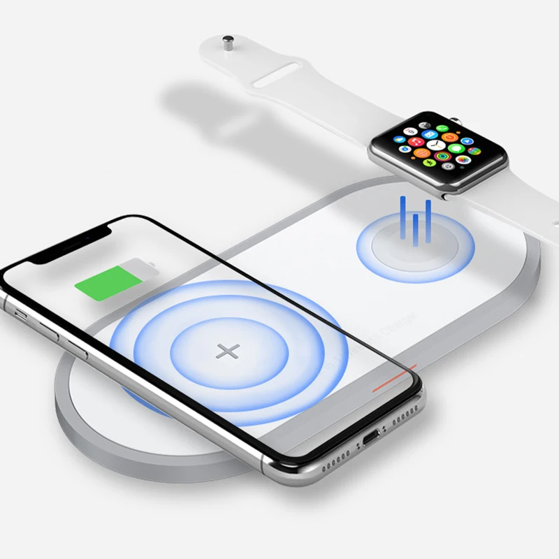 2 in 1 Wireless Charger For Apple Watch Series 4 3 2 1 Fast Wireless Charging Pad For iPhone 8 X Xs Max XR Samsung S10 S9 S8 S7