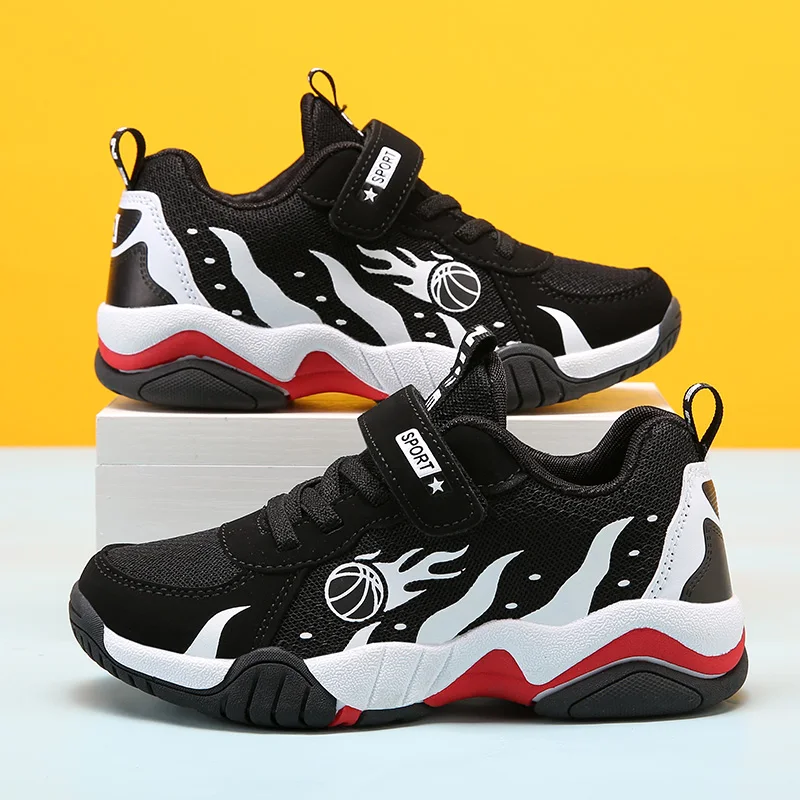 Non-slip Breathable Kids Sneakers Boys Basketball Shoes Children Sport Shoes Outdoor Child Trainer Shoes Students Basket Boy Red