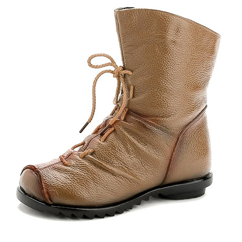 Ceny MCCKLE damskie botki Plus rozmiar jesienne buty na niskim obcasie platforma Casual kobieta krótki but koronka Up Fold buty damskie