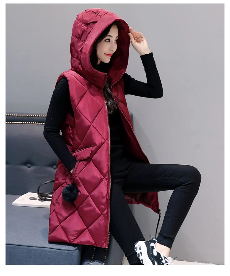 Red black D'hiver brown Femmes Automne Taille Mince Pure Et Grande Nouvelles Couleur Mode 2019 Longues Coton wine Wyt109 Capuchon Gilet Green À De Gray army Swx41HW