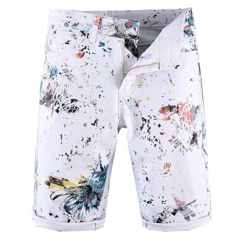 Sokotoo мужские белые Стрекозы с цветочным принтом шорты тонкие узкие annimalal окрашенные до колена стрейч джинсы