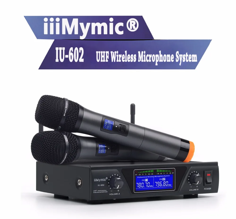 IiiMymic IU-602 UHF 2 металлический ручной микрофон двухканальный передатчик Профессиональный длинный диапазон беспроводной микрофон для караоке