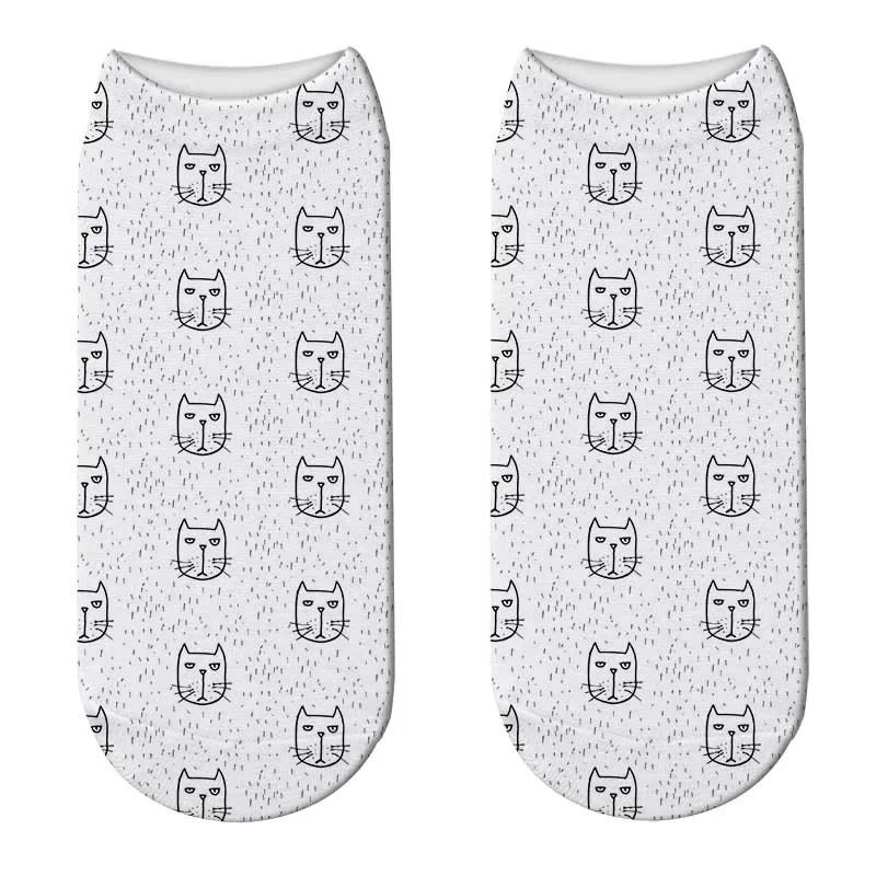 Новые милые носки с 3d принтом кота из мультфильма Harajuku женские забавные кавайные эластичные носки с животным принтом низкие женские