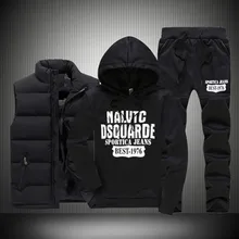 Осенне-зимний спортивный комплект из 3 предметов, мужской утепленный пуховик с капюшоном, жилет, спортивная одежда, костюмы, одежда для фитнеса, толстовка, штаны, мужской M-5XL