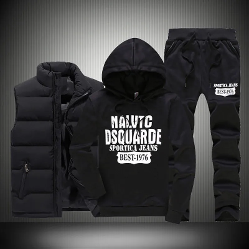 Autumn Winter 3 Pics Sports Set Men Hooded Thicken Down Coat Vest Sportwear Suits Fitness Clothing Sweatshirt Pants Male M-5XL Autumn Winter 3 Pics Sports Set Men Hooded Thicken Down Coat Vest Sportwear Suits Fitness Clothing Sweatshirt Pants Male M-5XL