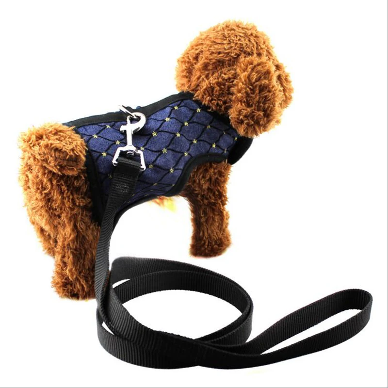 Breathable Jean Mesh Cloth Dog Harness Star Flower Printed Vest Leash