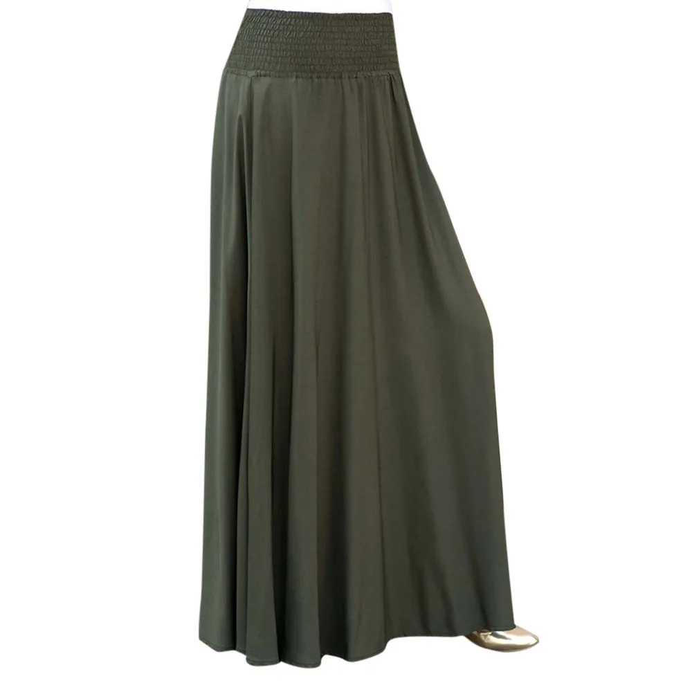 Весенняя женская юбка с эластичной резинкой на талии, однотонная плиссированная винтажная трапециевидная свободная длинная юбка для женщин, Повседневные Вечерние женские юбки - Цвет: Army Green