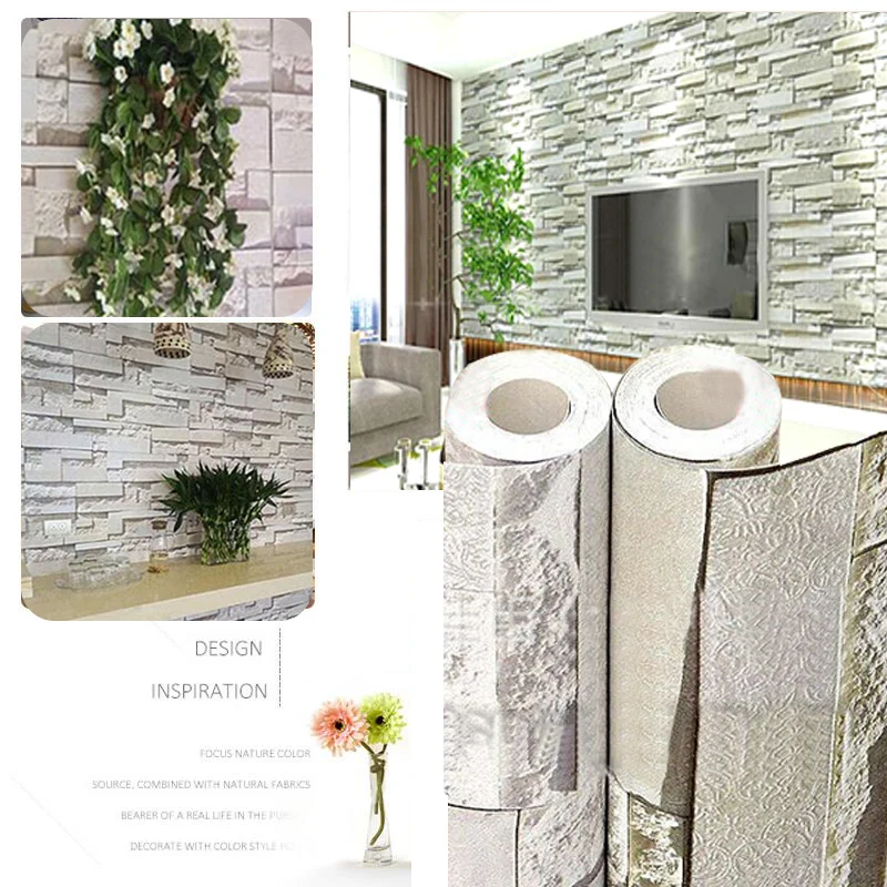 

Vintage Wall Paper Waterproof Wall Papers Brick Home Decor 3D Imitation Rock Stone Vinyl Self-Adhesive Wallpaper For Walls