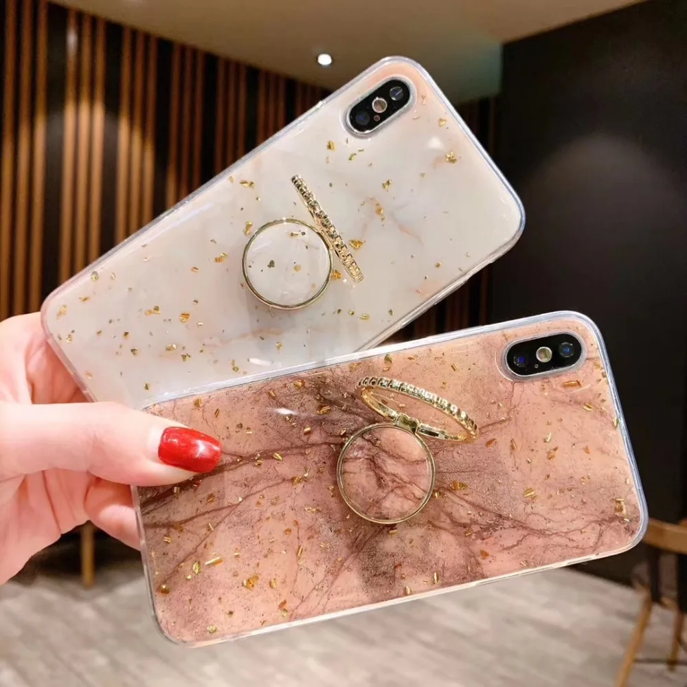 Case For iPhone Xr X Xs Max Cover Korean Glitter Diamond Ring Stand Marble Soft Girly Cases For iPhone X 7 8 Plus 6S Plus Cover (7)