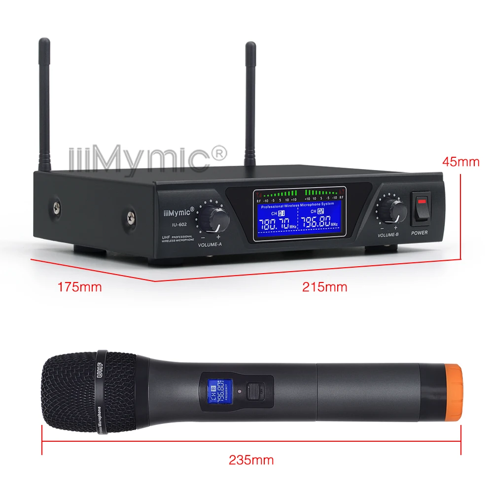 IU-602 UHF двухканальный 2 металлический ручной микрофон передатчик Профессиональный большой диапазон беспроводной микрофон система для караоке