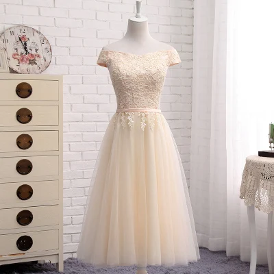 QNZL987#Off Shoulder Gauze gray lace up bridesmaid dresses new spring summer short Middle long style party prom dress girls - Цвет: Medium 115cm