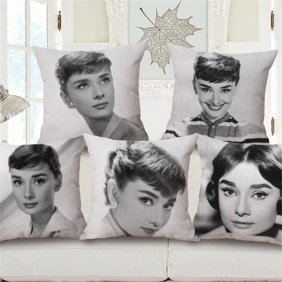 

Retro White Black Audrey Hepburn Nordic Modern Sofa Throw Pillow Case Car Chair Chair Cushion Cover Home Decor Cotton Linen e913