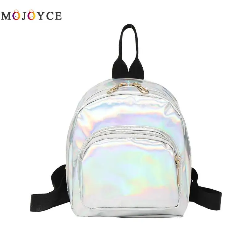 College Wind Mini Backpack Laser Leather Women Shining College Style Solid Holographic Backpack