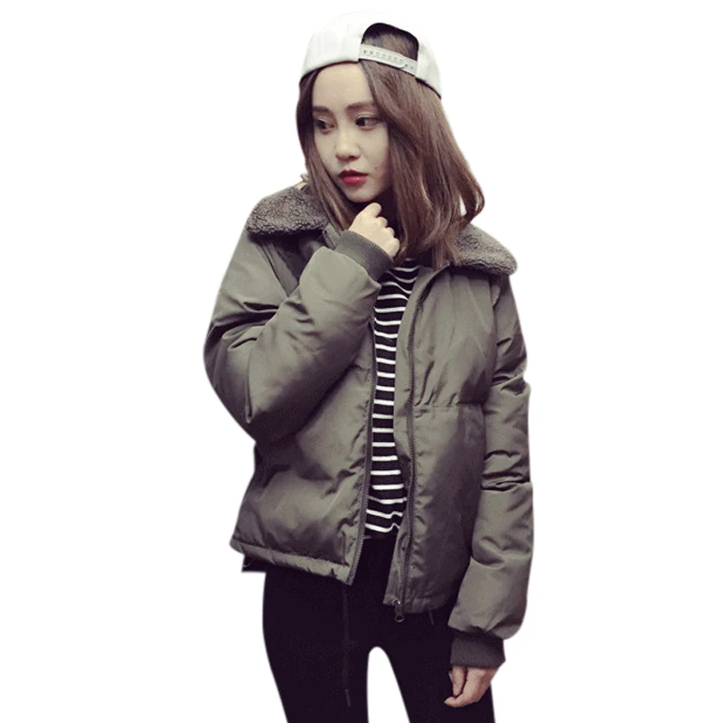 Lambswool Neck Winter Jacket Women Padded 2019 New Casual Loose Black Coats Ladies Warm Parkas Zipper Outerwear
