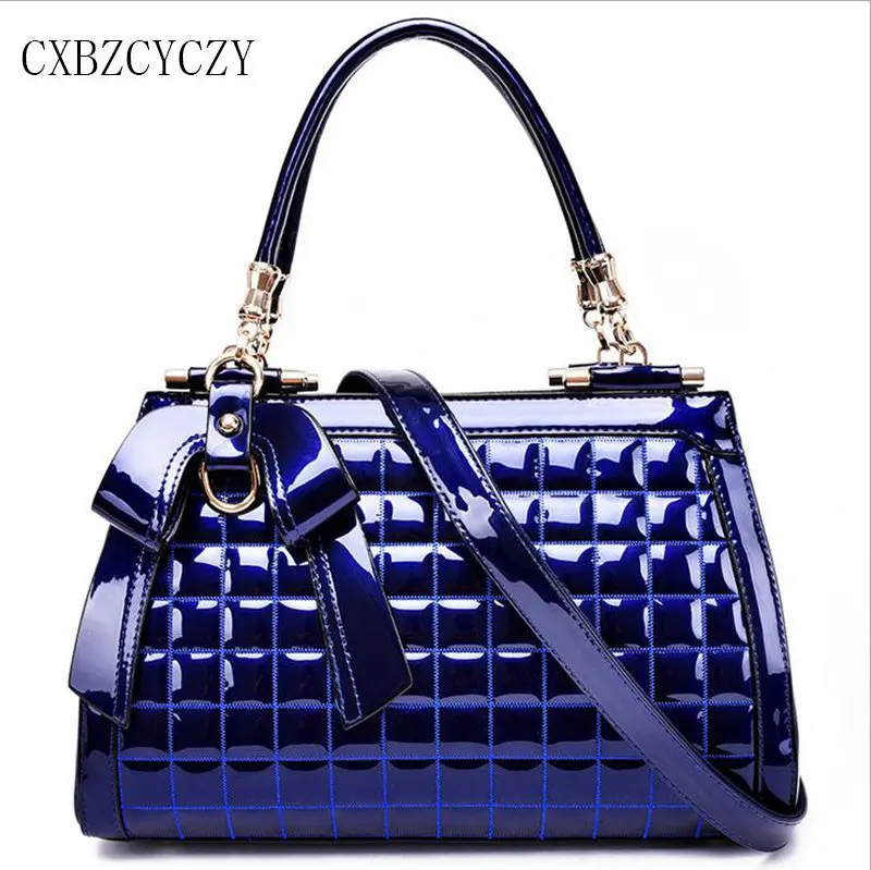 Women Totes Bags Luxury Patent Leather Famous Brands Design Handbag Bow