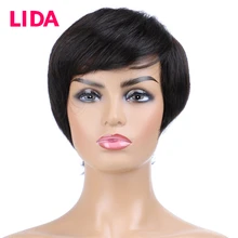 LIDA Non-Remy индийские прямые короткие человеческие волосы парики для женщин 150% плотность полный машинный 6 дюймов короткий парик