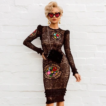 

Seamyla New Fashion Women Black Lace Dress 2020 Bodycon Sexy Appliques Night Out Club Celebrity Evening Party Dress Vestidos