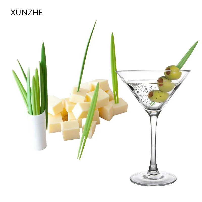 XUNZHE 10pcs Bamboo Leaf Shape Fruits Fork Vegetable Fork Fruit Snack Dessert Forks Holder For