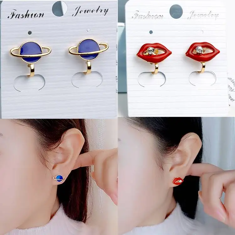 A Set of 2 Pairs Korea Style Animal Insect No Hole Earring Simple Charms Clip on Earrings for Children Students Jewelry Gifts 