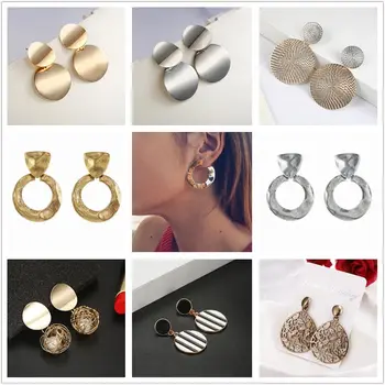 F5 Luxury Gold Metal Drop Earrings 2018 Women Fashionable Big Trendy Earrings Party Street Jewelry Personality Dangle Earrings