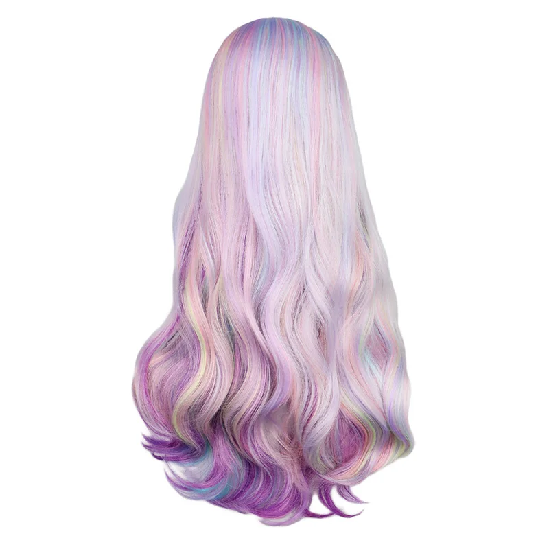 QQXCAIW Разноцветные длинные волнистые парик косплей вечерние женские термостойкие синтетические волосы парики