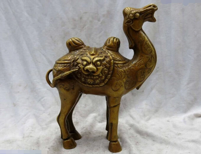 

wholesale factory 10" China copper carved finely tiger decorative pattern camel Sculpture Statue