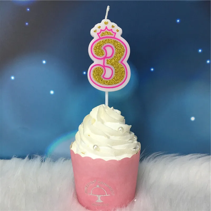 Креативные золотые, розовые/синие свечи с короной и цифрами на день рождения 0-9 для детей, взрослых девочек и мальчиков, праздничные свечи для торта, украшения - Цвет: Candle-G-Pink3