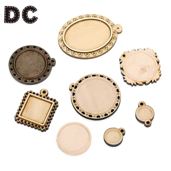 

DC 10pcs/lot Wood Round Square Blank Pendants Tray Base Fit Resin Glass Cabochon Cameo Bases For DIY Jewelry Making Accessories