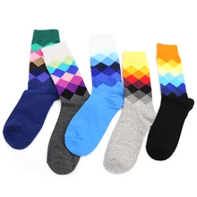 1 пара разноцветных художественных Хлопковых Носков для женщин, Calcetines Mujer, термоноски с 3D принтом, женские носки в клетку с геометрическим узором