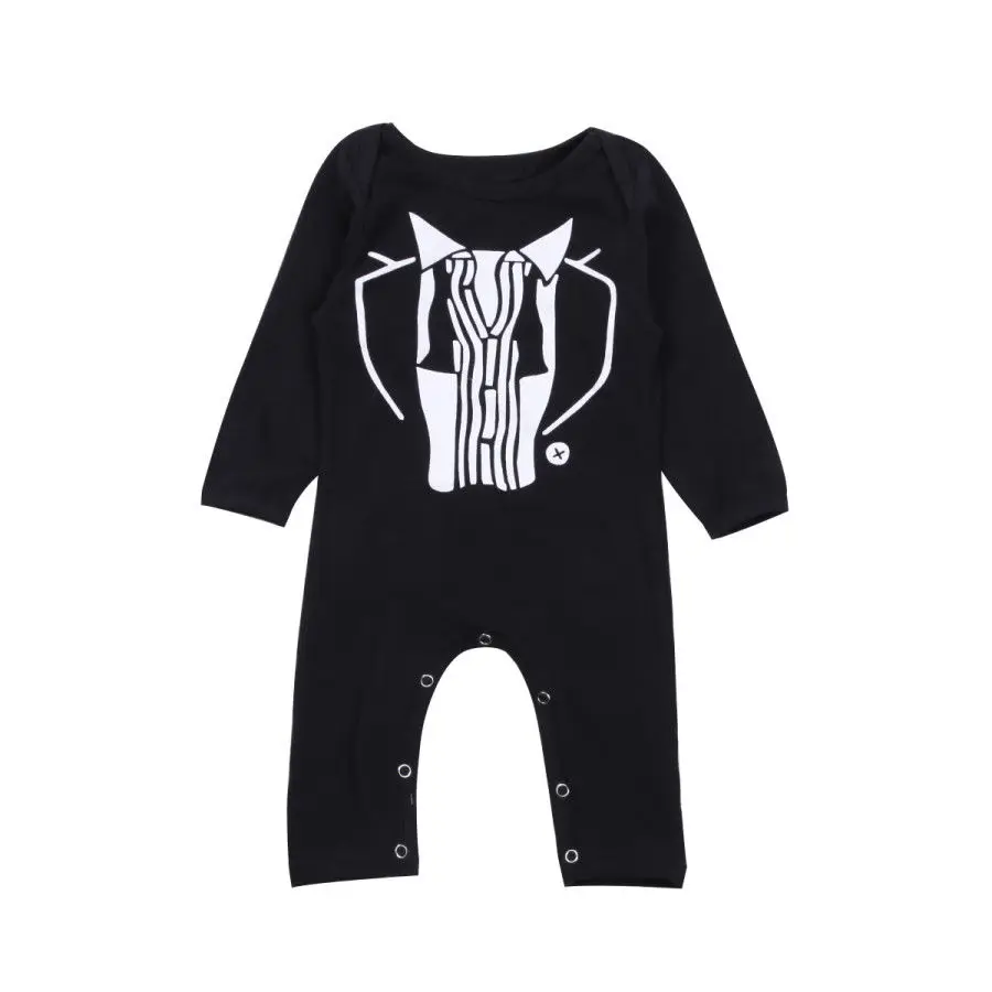 2017 Fashion Newborn Baby Boys Long Sleeve Black Anime Casual Romper