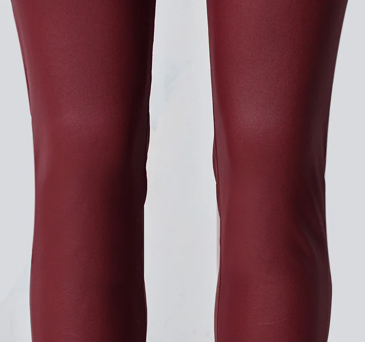 Logami брюки из искусственной кожи для женщин узкие высокой талии тонкий PU кожаные брюки весна осень красное вино Mujer