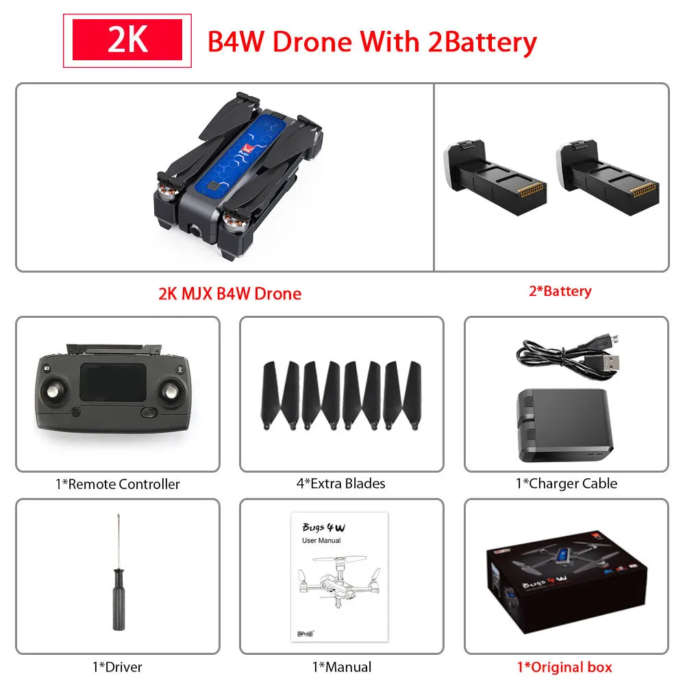 B4W 2B MJX Bugs 4 W B4w 5g gps бесщеточный складной Дрон с Wifi Fpv 2 k Hd камера Анти-встряхивание оптический поток Rc Квадрокоптер - Цвет: B4W 2B
