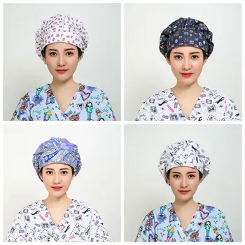 

4PCS/Lot Doctor Nurse Medical Surgical Scrub Caps Printing Lab Clinic Dental Operation Hat Men Womens Adjustable Scrub Cap Hats