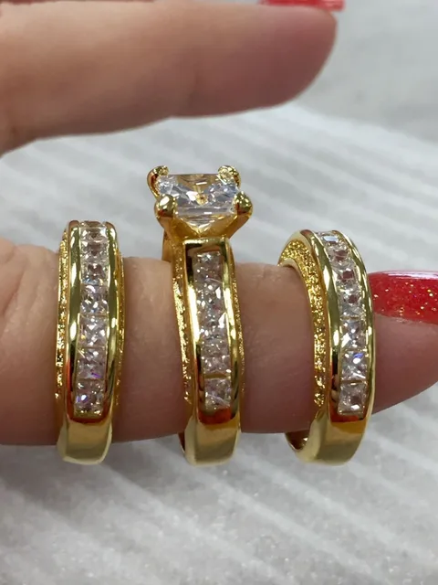 Fashion Jewelry Princess cut 20ct AAAAA zircon cz wedding band ring Set for women Yellow Gold Filled Engagement Ring
