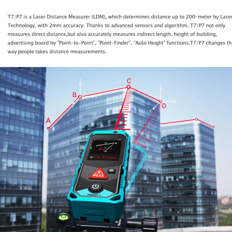 T7 Mileseey 40 м 60 м 100 м Bluetooth лазерный дальномер с поворотным сенсорным экраном Rechargerable строительство лазерный дальномер
