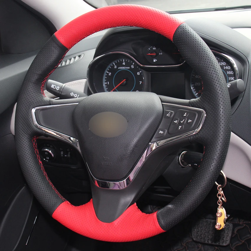 Черный кожаный красный кожаный чехол для рулевого колеса автомобиля Chevrolet Cruze вольт Cruze